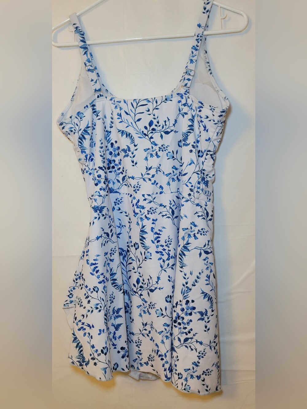 White & Blue Floral One-Piece Swimsuit Dress - Picture 3 of 5